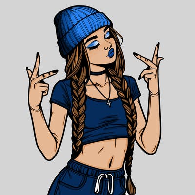 realistic teenage girl with braids and a beanie and crop top doing 🫶🏼