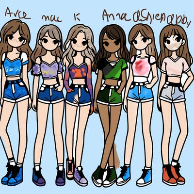 a group of girls wearing crop tops and shorts