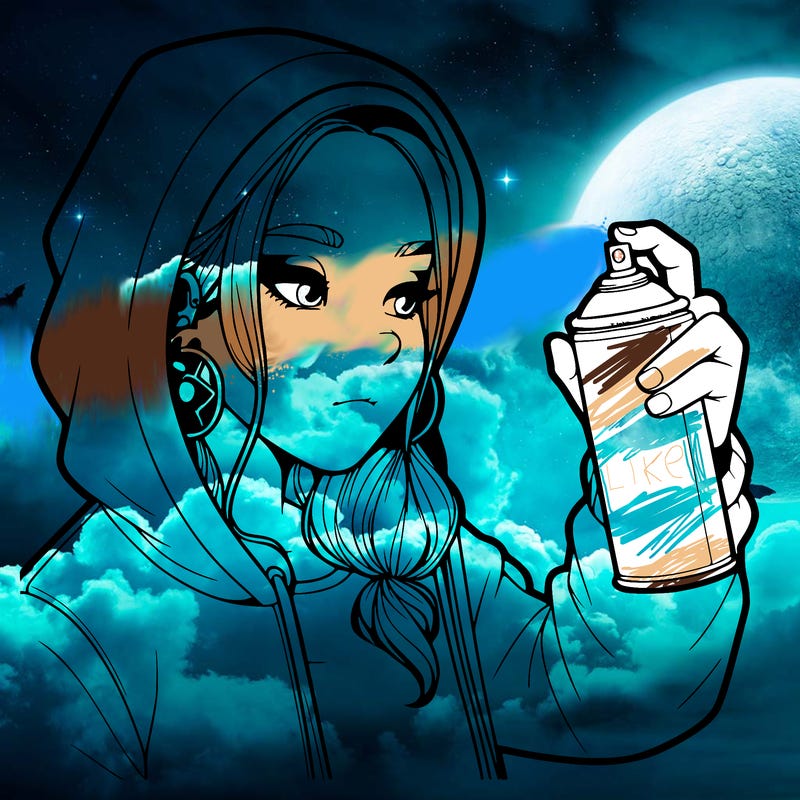 a realistic girl, spray painting