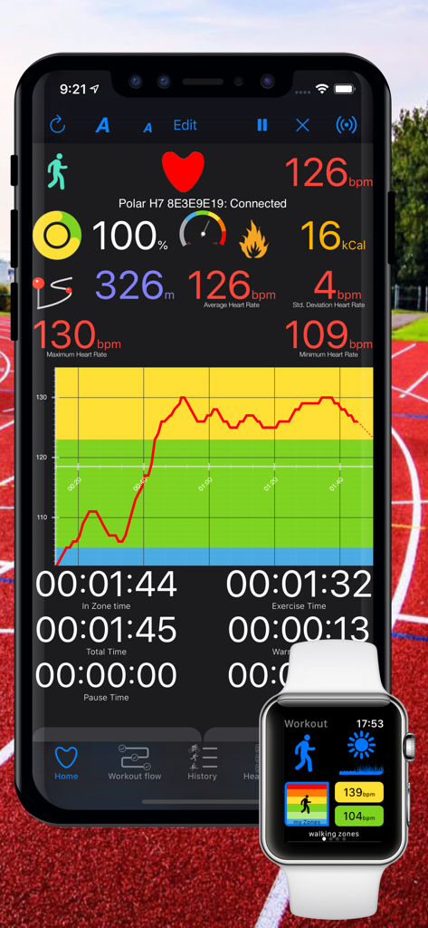 Cardio Zones app dashboard displaying real time heart rate metrics and training zones on iPhone and Apple Watch