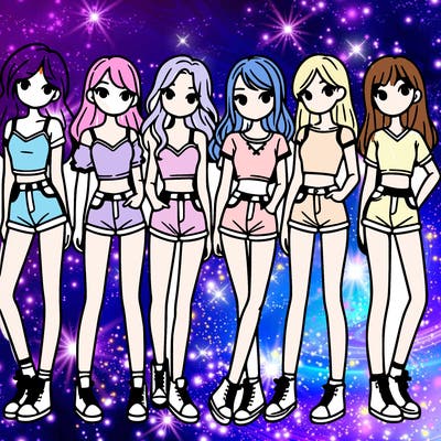a group of girls wearing crop tops and shorts