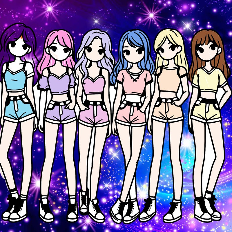 a group of girls wearing crop tops and shorts