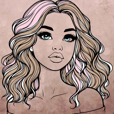realistic girl with wavy hair and lips