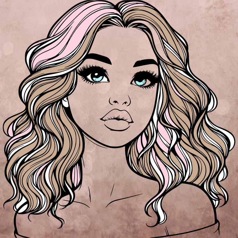 realistic girl with wavy hair and lips