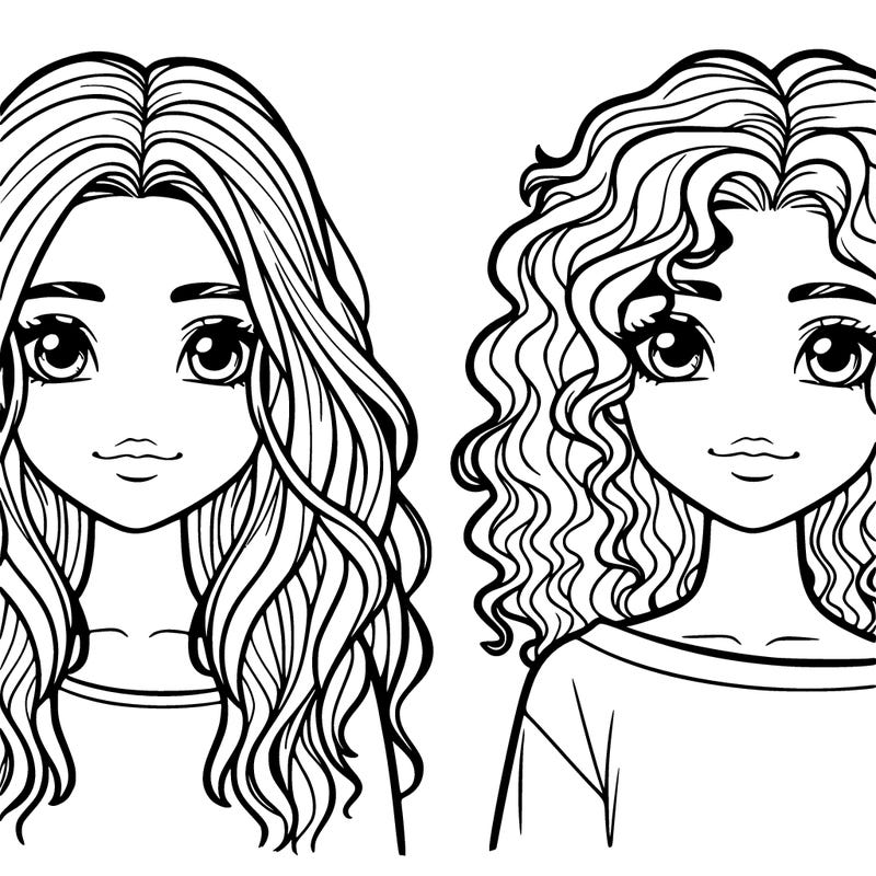 two realistic girls one with wavy hair and one with curly hair