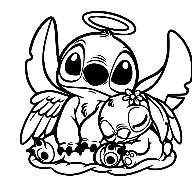 stitch and angel snuggling
