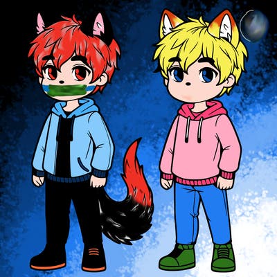 realistic noy with wolf ears and tail