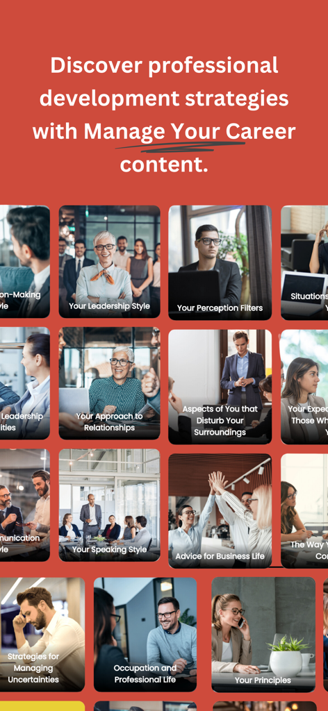 Enneagram 9 Type - Strategie di sviluppo professionale e categorie di contenuti sulla carriera nell'app Enneagramma