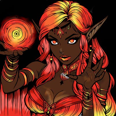 realistic scary beautiful elf sorceress casting spell