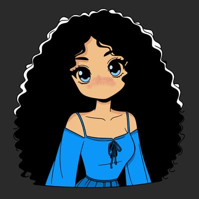 a black anime girl with long afro hair
