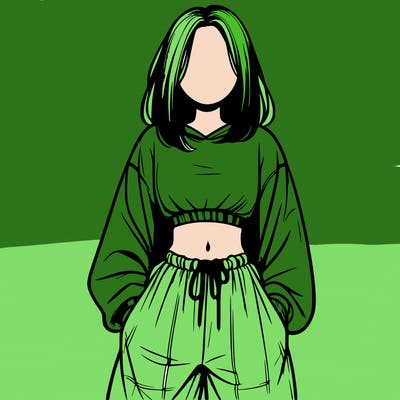 realistic girl faceless with baggy pants and a crop top