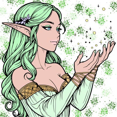 realistic elf girl doing magic