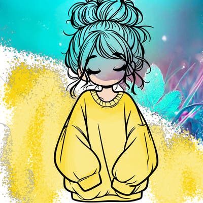 girl with baggy sweatshirt and messy bun