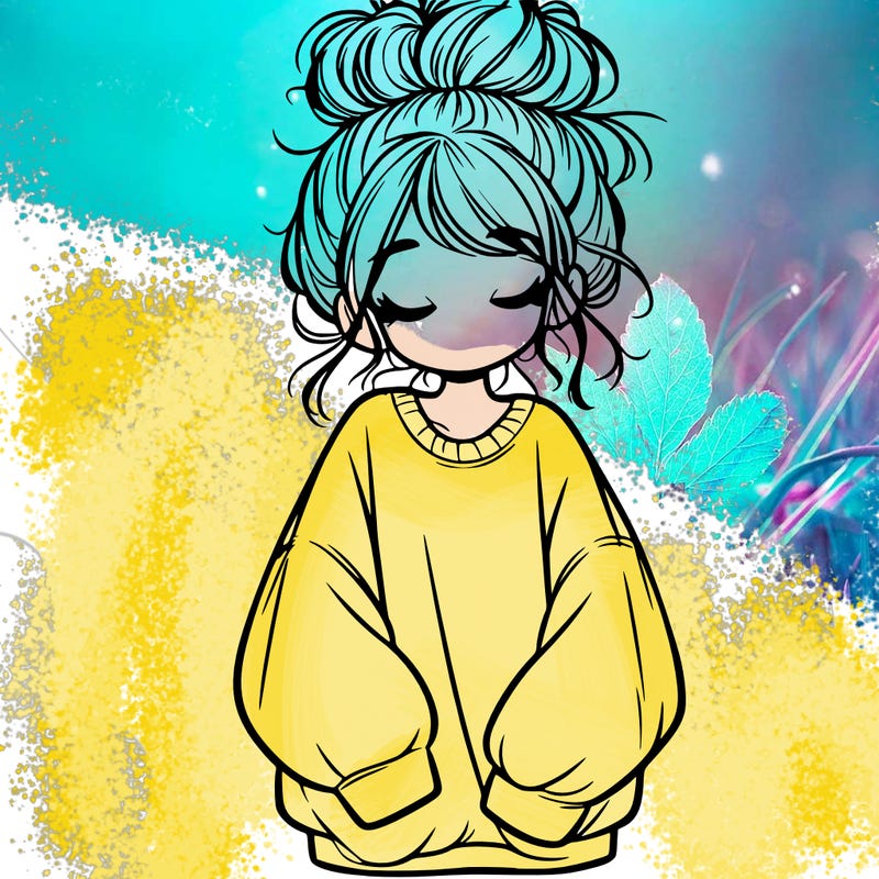 girl with baggy sweatshirt and messy bun