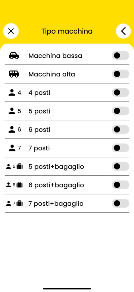 택시 차량 유형 및 좌석 수 선택 옵션을 보여주는 인터페이스 화면