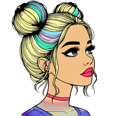 realistic girl with buns on the top of her head