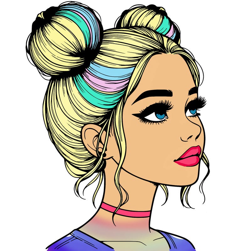 realistic girl with buns on the top of her head
