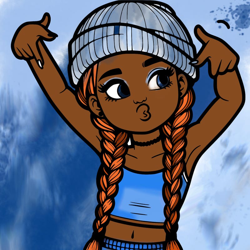 realistic teenage girl with braids and a beanie and crop top doing 🫶🏼