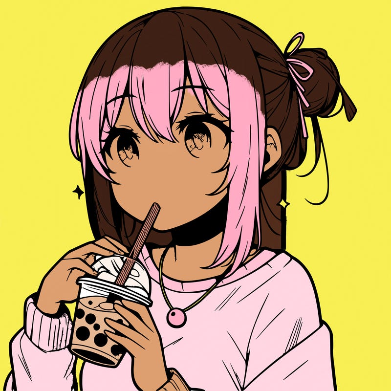 manga character drinking boba