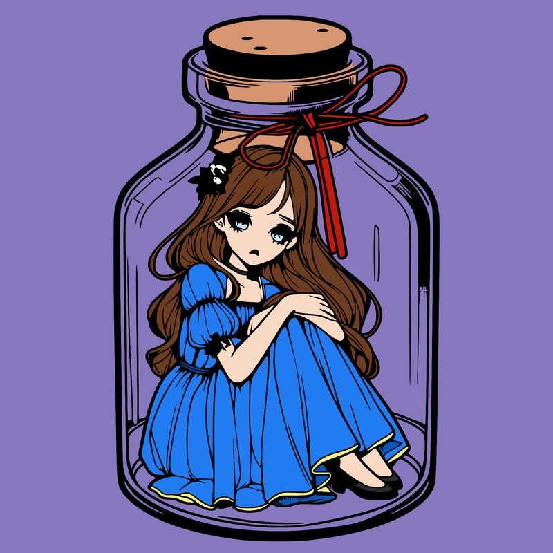 beautiful realistic girl trapped in bottle