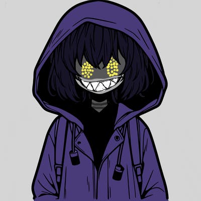 little anime girl in a raincoat her hair is covering her eyes she has a lighter