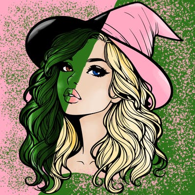 realistic witch girl with wavy hair and lips
