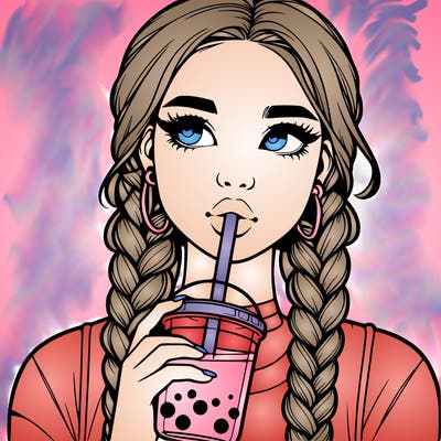 realistic girl with braided hair drinking boba