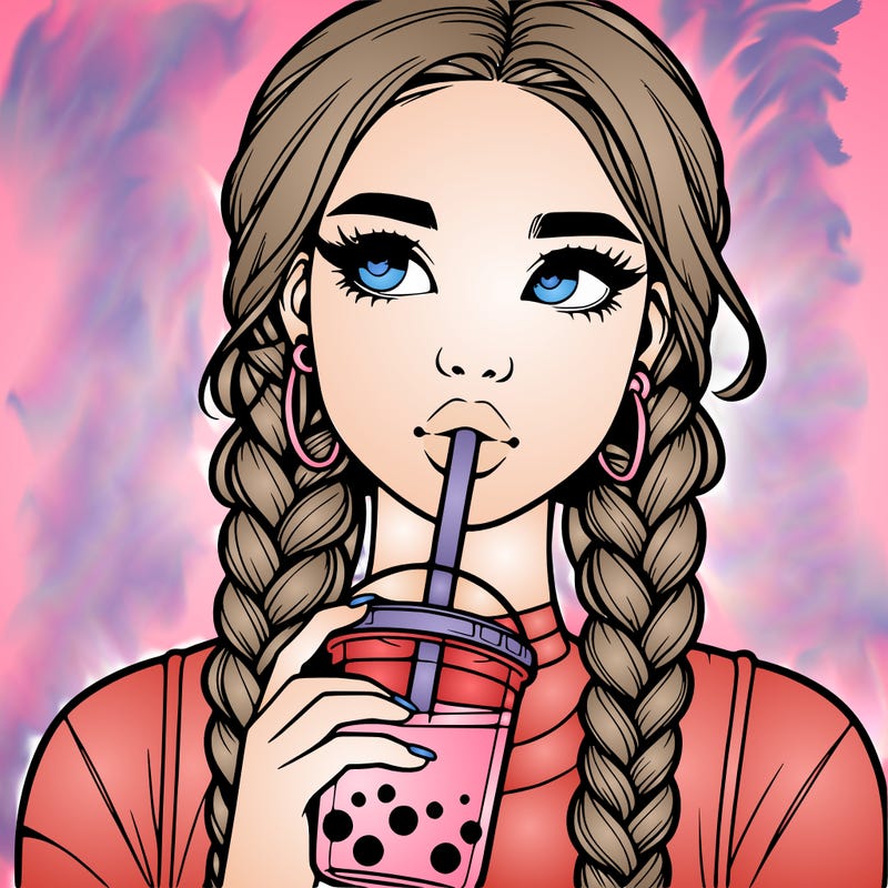 realistic girl with braided hair drinking boba