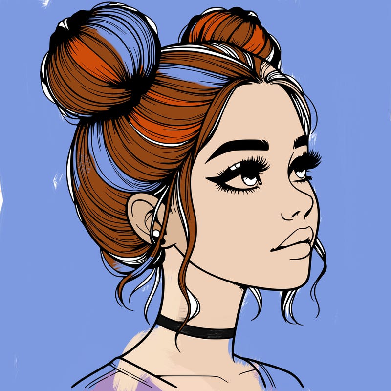 realistic girl with buns on the top of her head