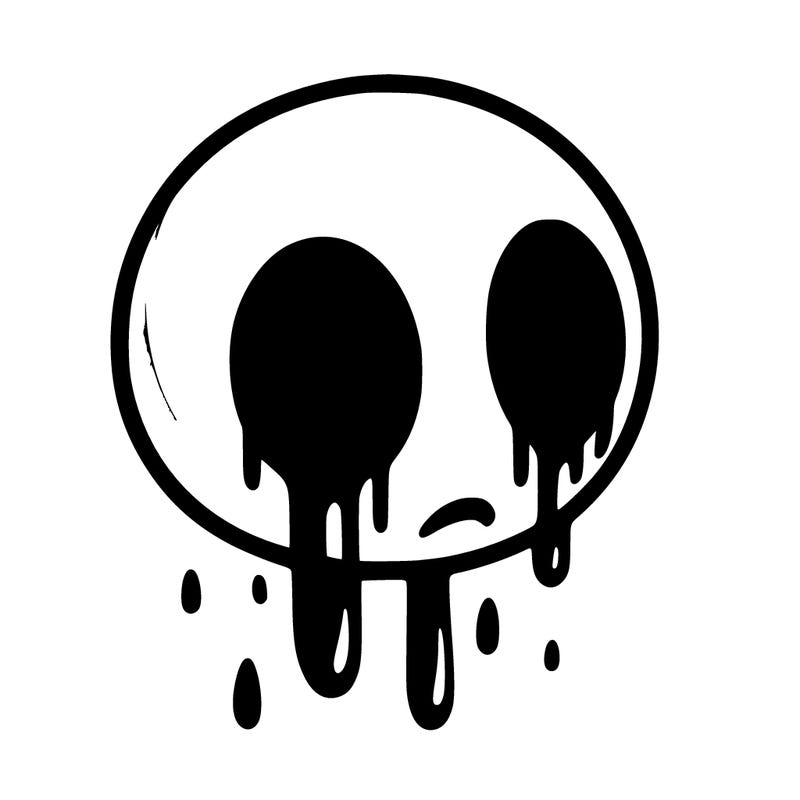 eyeless jack with a mask on with only eye holes and the eye holes have ink dripping from them