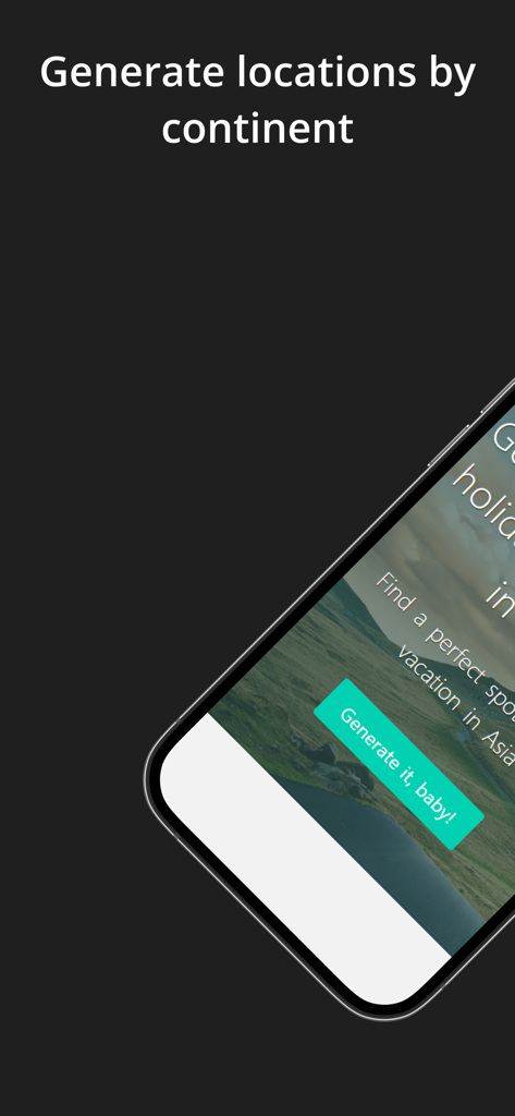 Earth Roulette: Trip Explorer - Mobile App-Oberfläche von Earth Roulette, die die Option zeigt, Reiseziele nach Kontinent zu generieren