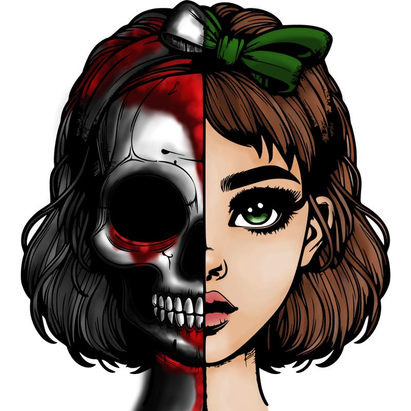 realistic girl with half skull mask