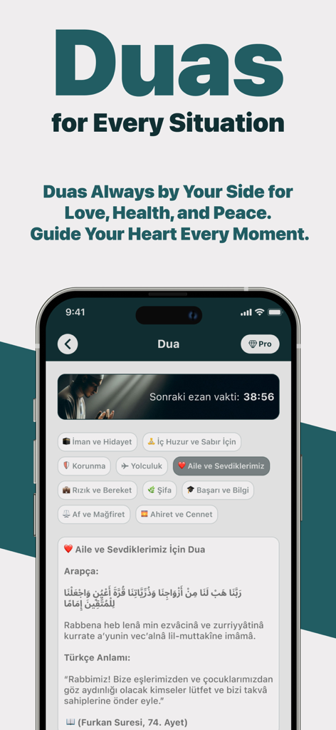 AI Quran Reader Athkar Tarteel - Pantalla de la aplicación móvil AI Quran Reader que muestra oraciones diarias y varias categorías de dua para guía espiritual