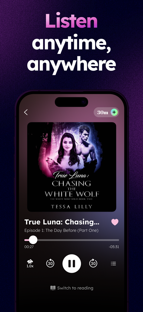 Interface of the FreeFM app showing a romance audiobook player with playback controls and sleep timer