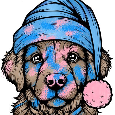 realistic dog with a christmas hat