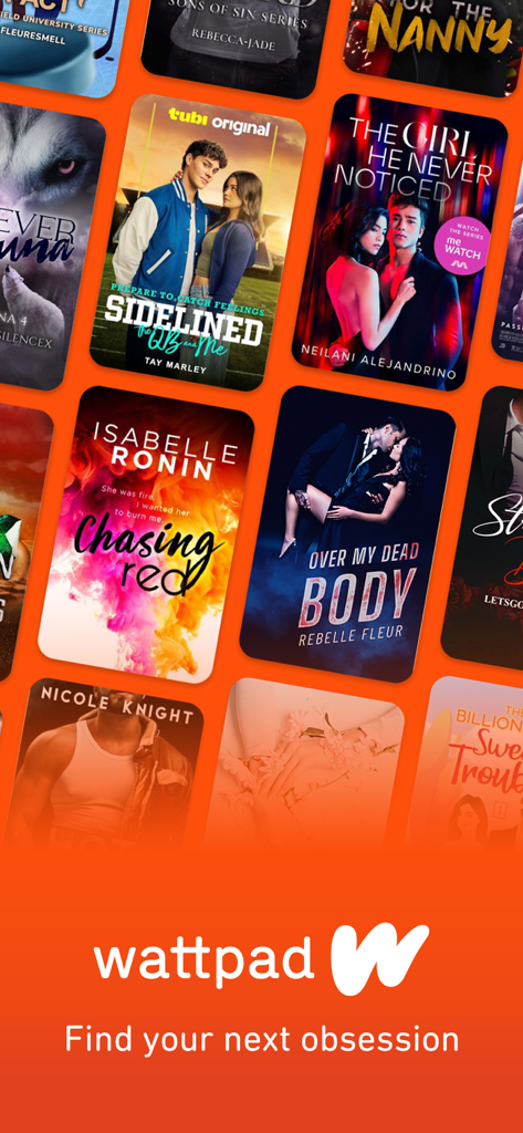 Wattpad - Read & Write Stories - Una colección de portadas de libros populares y recomendaciones de historias en la interfaz de la aplicación móvil Wattpad