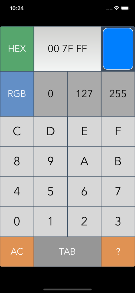 Dev Calc Pro (Hex Dec Oct Bin) - Developer calculator interface showing hex color code and RGB values conversion