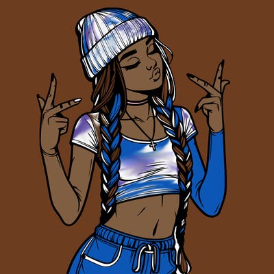 realistic teenage girl with braids and a beanie and crop top doing 🫶🏼