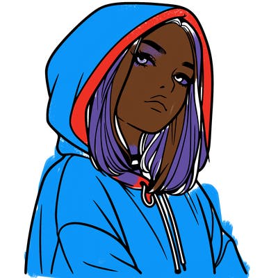 a realistic girl in a hoodie
