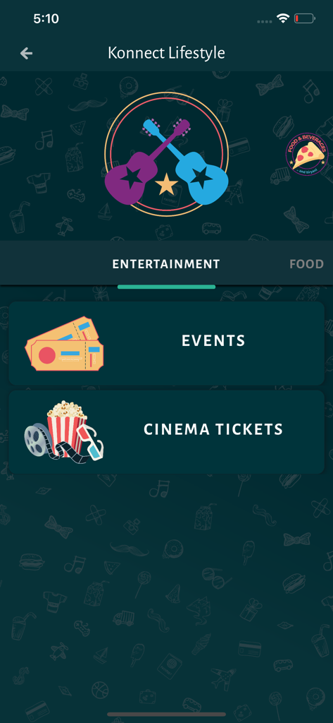 Konnect by HBL - Lifestyle section of Konnect by HBL app showing options for event and cinema ticket booking