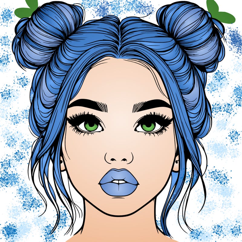 realistic girl with two buns on her hair and lips