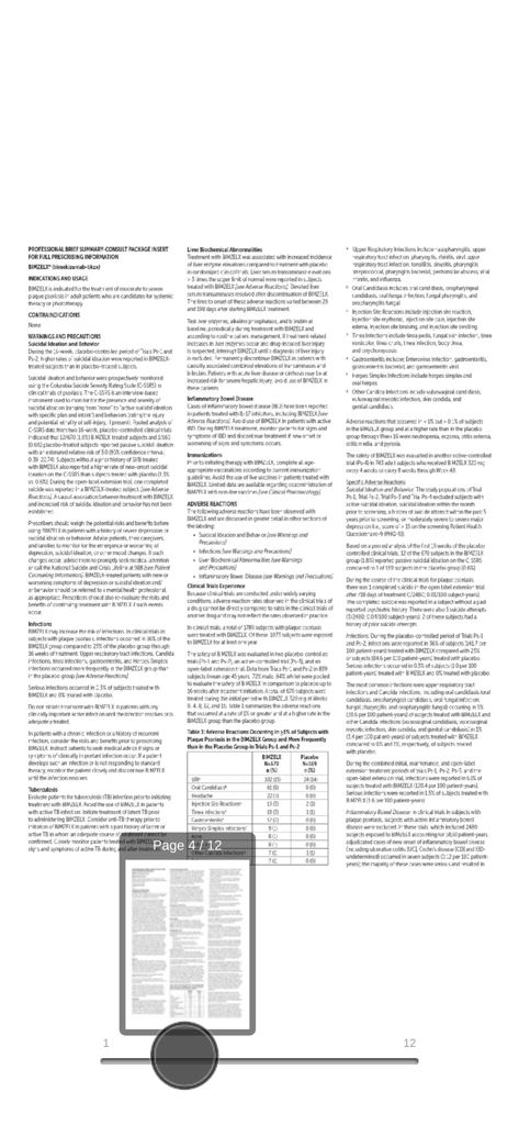 A professional brief summary and clinical package insert for the medication BIMZELX within the JCAD mobile application