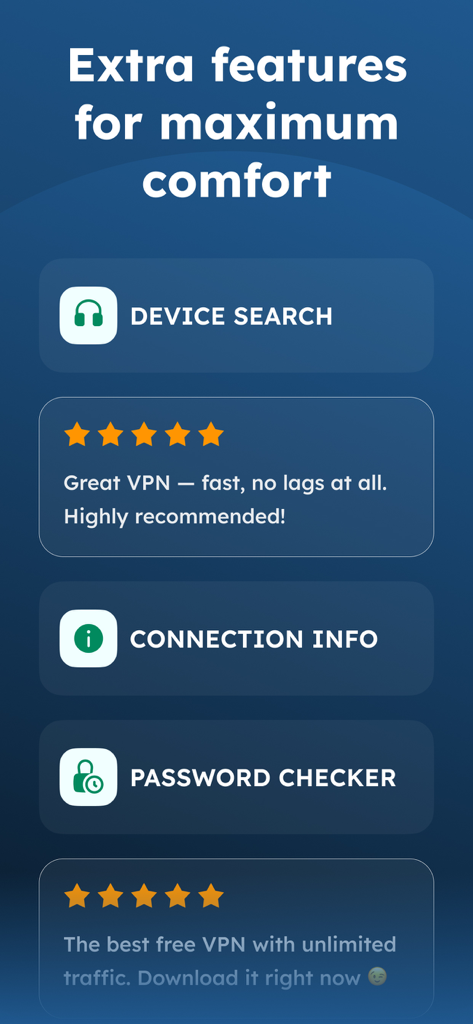 Anti-Hacker VPN Pro - Anti-Hacker VPN Pro app screen showcasing extra security features and user testimonials