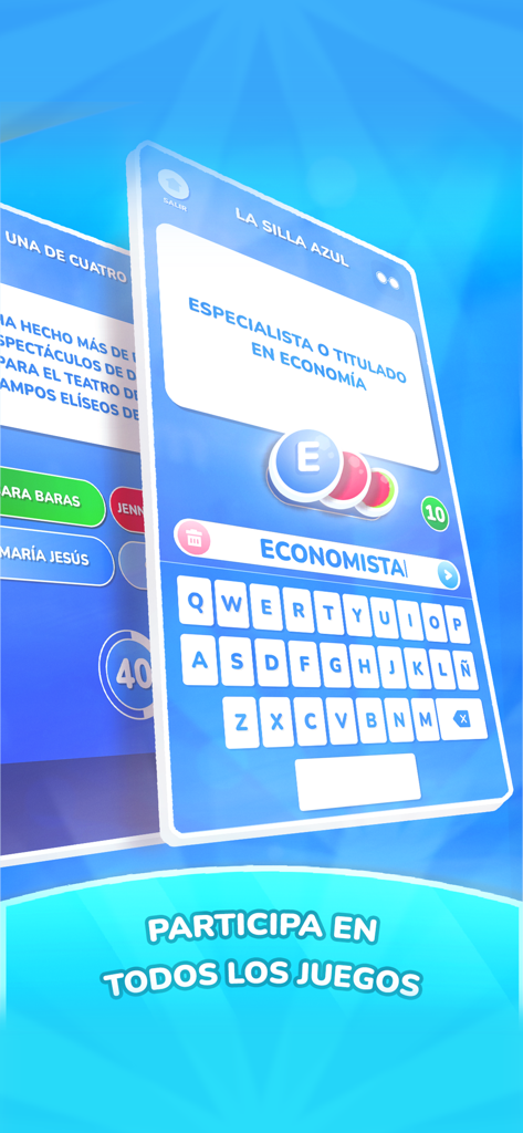Pasapalabra: Juego Quiz de TV - Interface of the Pasapalabra mobile app featuring the La Silla Azul word game challenge
