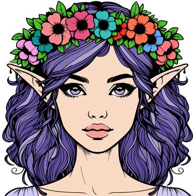 realistic female elf with flower crown