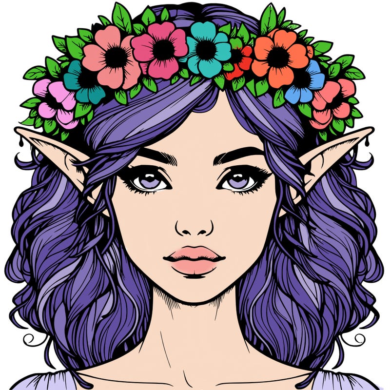 realistic female elf with flower crown