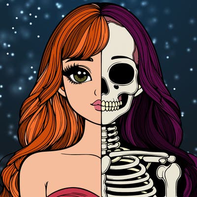 realistic half girl half skeleton