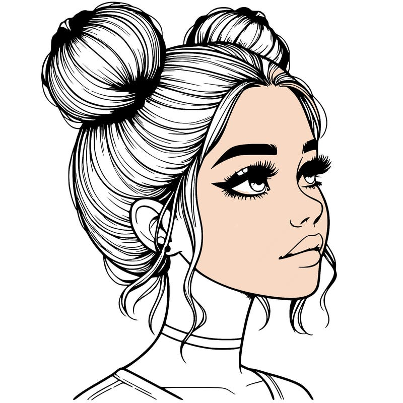 realistic girl with buns on the top of her head
