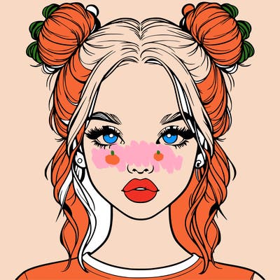 realistic girl with two buns in hair and lips