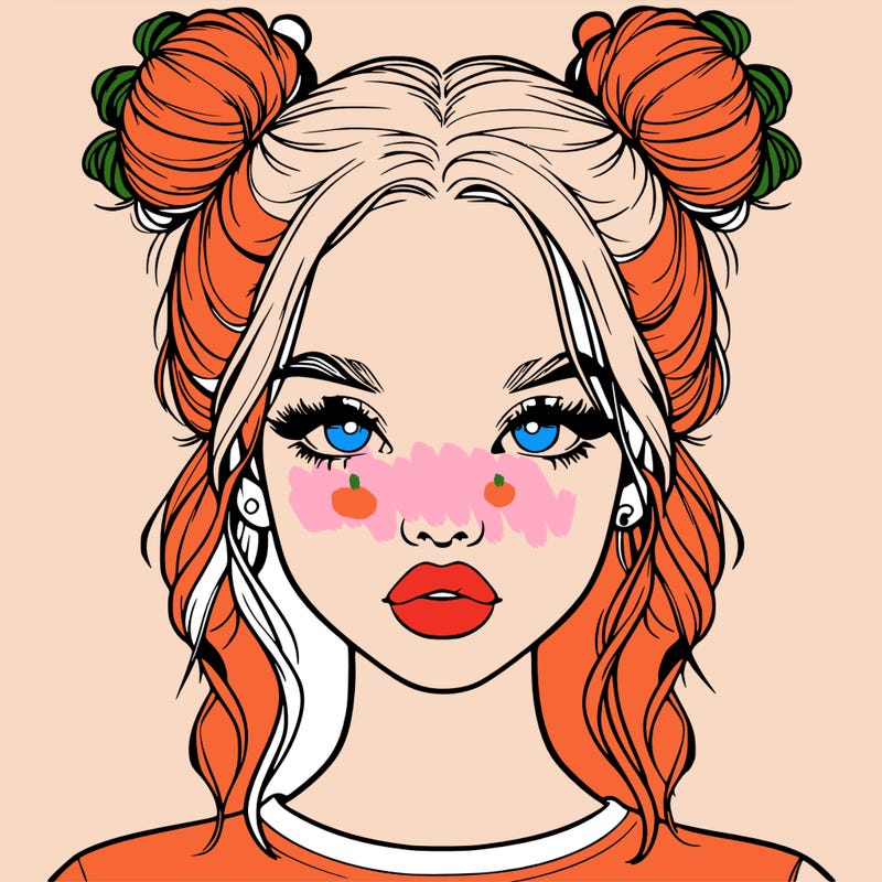 realistic girl with two buns in hair and lips